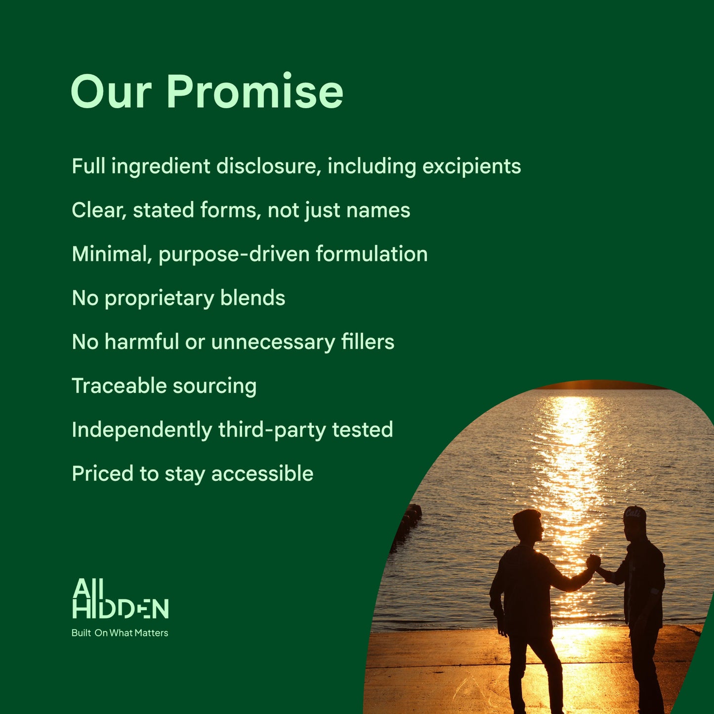 All Hidden True Absorption Multi product image featuring a sunset scene with two people silhouetted, showcasing brand promise